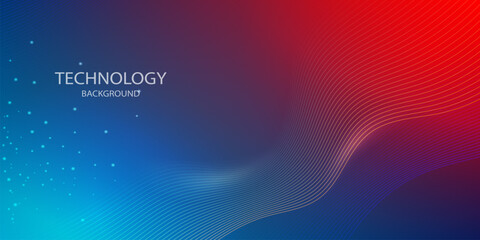 Blue-red tone technology background vector illustration. Geometric curves with sparkles. Conveys energy, modernity and digital world. For poster, presentation, website.