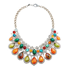 Obraz premium Colorful teardrop gemstone necklace with gold chain and silver setting