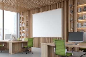 Modern light-filled office space with wooden accents