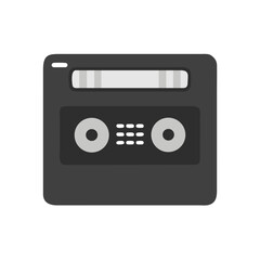 Fototapeta premium Vector art of a classic black cassette tape with a clear window and visible reels, representing vintage audio technology