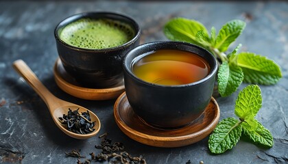 Tea Ceremony with Matcha and Brewed Tea A Moment of Serenity