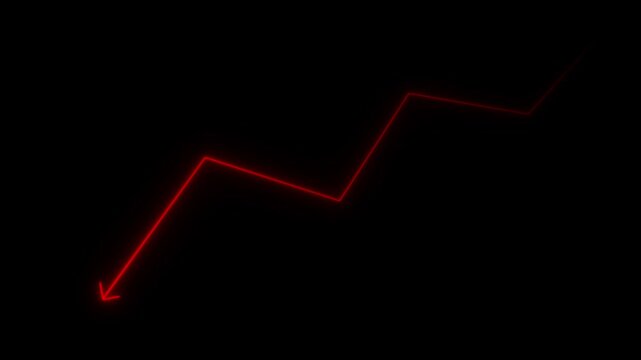 Arrow with glowing effect in black background 4kabstract business graph with down to up.abstract glowing neon falling business graph chart icon