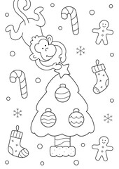 A4 size colouring page, christmas tree fun design. ready to print on standard A4 paper