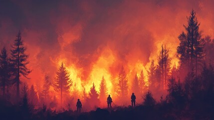 Forest fire, firefighters battling blaze