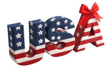Patriotism USA embroidered letters with stars and stripes design perfect for Independence Day celebrations and American themed projects
