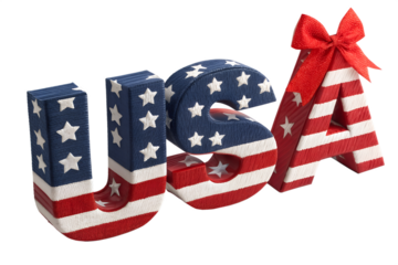 Patriotism USA embroidered letters with stars and stripes design perfect for Independence Day celebrations and American themed projects
