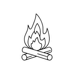 Minimalist campfire icon, featuring two crossed logs with colorless wavy flames