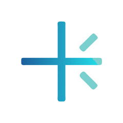 Obraz premium Vector art of a minimalist abstract blue and teal gradient cross symbol with small detached lines, isolated on a white background