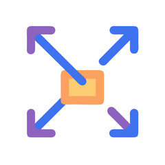 Vector art of a graphic icon showing four arrows pointing outwards from a central box, symbolizing expansion and growth