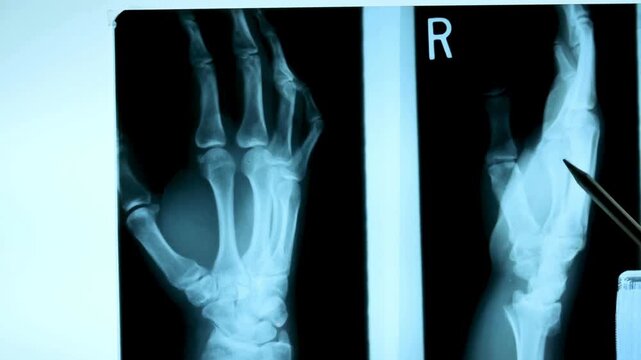 Hand injury and treatment. Wrist injury treatment sprain dislocation. x ray of hand of sick patient. Diagnosis and treatment of hand injuries concept.