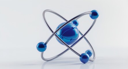 Atomic Structure Model 3D Render of Elegant Blue and Silver Atom