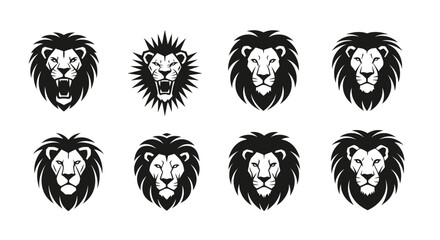 A Majestic Collection of Lion Head Vector Illustrations Displaying Power and Elegance Through Black and White Designs Providing a Regal and Ferocious Character