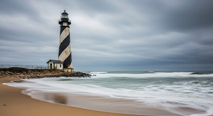 Dramatic Seascape of Cape Hatteras Lighthouse on a Cloudy Day