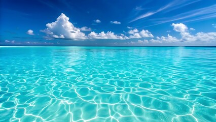 Vibrant cerulean ocean surface with bright sunlit ripples