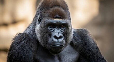 Obraz premium Majestic Gorilla Portrait: Close-up, Powerful Gaze