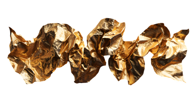 Crumpled Gold Foil, isolated on transparent background