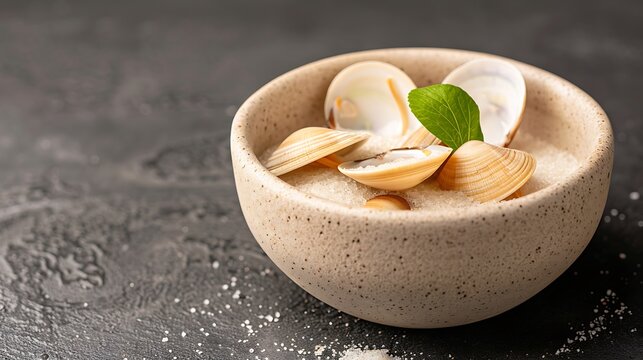 Delicate dessert in a rustic bowl with mint garnish