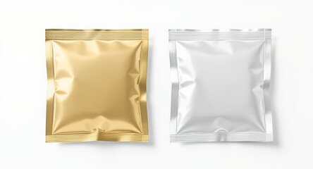 Gold Silver Foil Packaging Pouches Blank Mockup for Branding