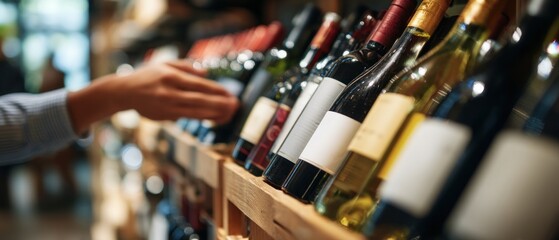Wine bottles selection on shelves