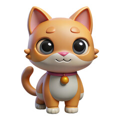 Adorable cartoon orange tabby kitten with big eyes wearing a collar and bell isolated on transparent background