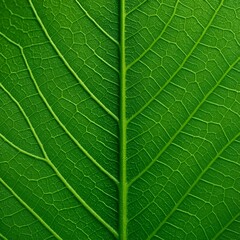 Close-up macro photography of a vibrant green leaf