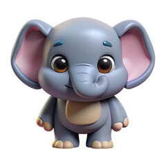Adorable cartoon baby elephant with big eyes and floppy ears isolated on transparent background