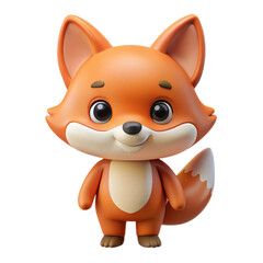 Adorable cartoon fox character with big eyes and bushy tail isolated on transparent background