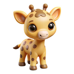 Adorable cartoon baby giraffe with big expressive eyes and cute spots isolated on transparent background