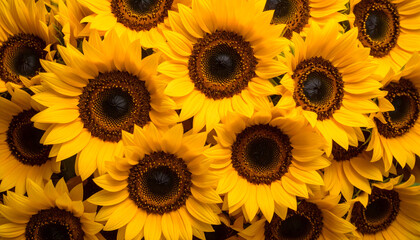 Close Up Of Vivid Yellow Sunflowers Showing Petals And Textured Centers In Natural Light