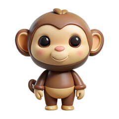 Adorable cartoon monkey character with big eyes and a friendly smile isolated on transparent background