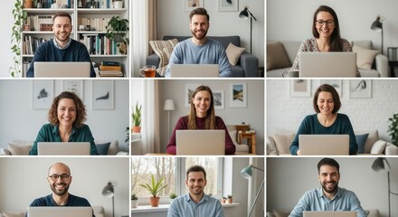 Diverse Group of People on Video Conference Call Working from Home