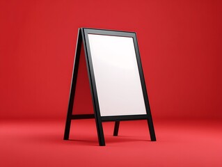Empty A-Frame Sandwich Board Mockup with Black Frame on Vibrant Red Background for Advertisement