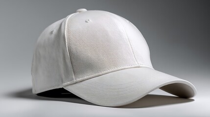 Clean White Baseball Cap Mockup on a Neutral Background, Ideal for Branding and Design Presentation