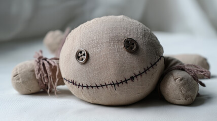 Rag doll with button eyes and stitched smile