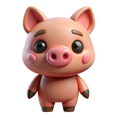 Adorable cartoon pig character with big eyes and a pink snout isolated on transparent background