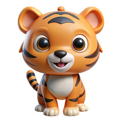 Adorable cartoon tiger cub with big eyes and playful expression isolated on transparent background