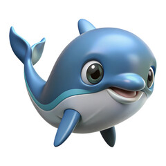 Adorable cartoon dolphin with big eyes and a friendly smile swimming joyfully isolated on transparent background