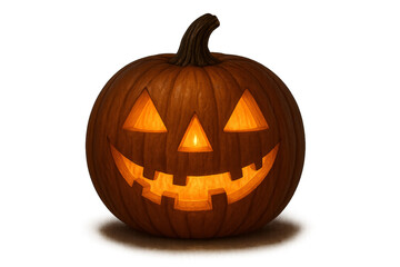 Fototapeta premium Ultra-realistic carved Halloween pumpkin jack-o’-lantern with glowing candlelight, isolated on transparent background for seasonal decoration and design use