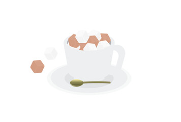 コーヒーカップに入った白と茶色の角砂糖のイラスト