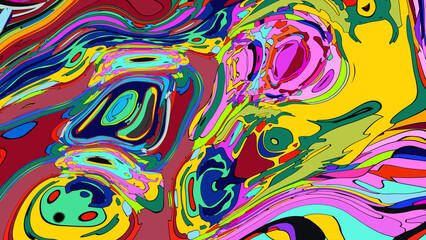 Close up of swirling vibrant colors creating an abstract fluid, and psychedelic pattern design effect
