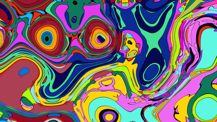 Close up of swirling vibrant colors creating an abstract fluid, and psychedelic pattern design effect
