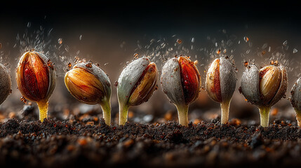 Plant Growth Time-Lapse: Stunning Photos of Seeds Sprouting, Young Plants Growing in Soil, Symbolizing Natural Growth and New Beginnings -