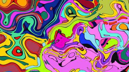 Close up of swirling vibrant colors creating an abstract fluid, and psychedelic pattern design effect
