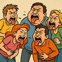 Vector Illustration of People Experiencing Nausea and Vomiting Symptoms