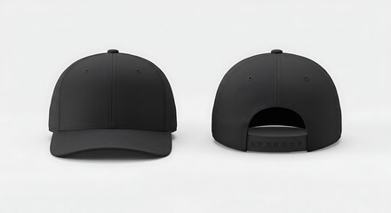 Black baseball cap front and back view mockup