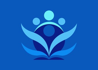Abstract Community Logo Design with People Growth and Support in Blue Color Palette
