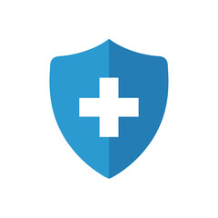 Obraz premium Blue shield with a white plus icon for health, medical protection, and security. Vector illustration.