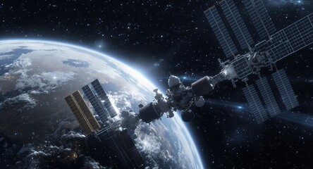 Space Station Orbiting Earth Stunning High-Resolution Image of Spacecraft and Planet