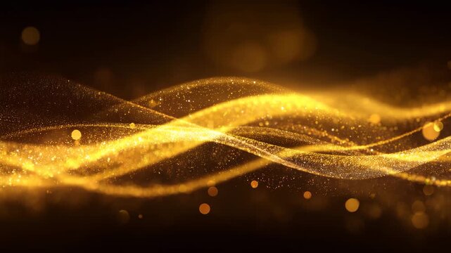 Elegant abstract glowing gold particle wave background with bokeh effect