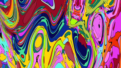 Fototapeta premium Close up of swirling vibrant colors creating an abstract fluid, and psychedelic pattern design effect 